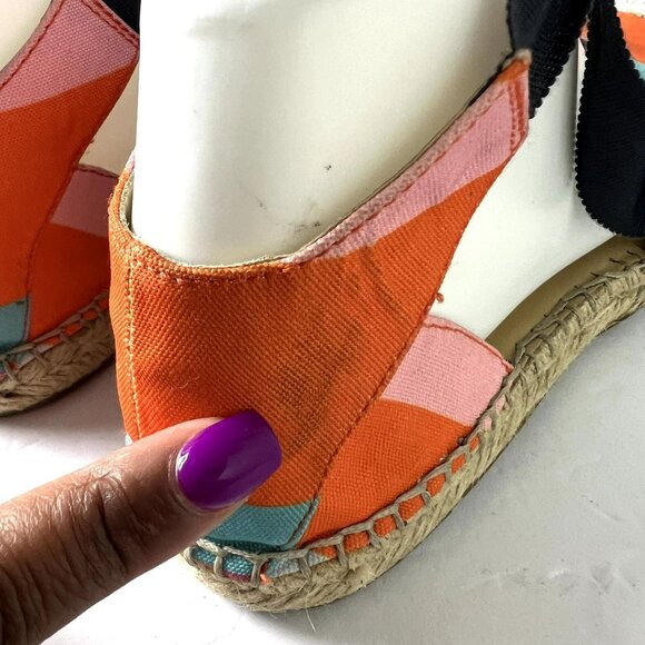 🟣🟣🟣 Marc Fisher Women's Size 6 Striped Colorblock Tie Up Espadrille Sandals - Picture 8 of 11